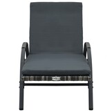 Antraciet Poly Rattan Ligbed met Kussen en Wieltjes - 35% Korting
