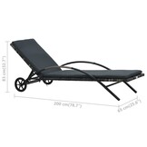 Antraciet Poly Rattan Ligbed met Kussen en Wieltjes - 35% Korting