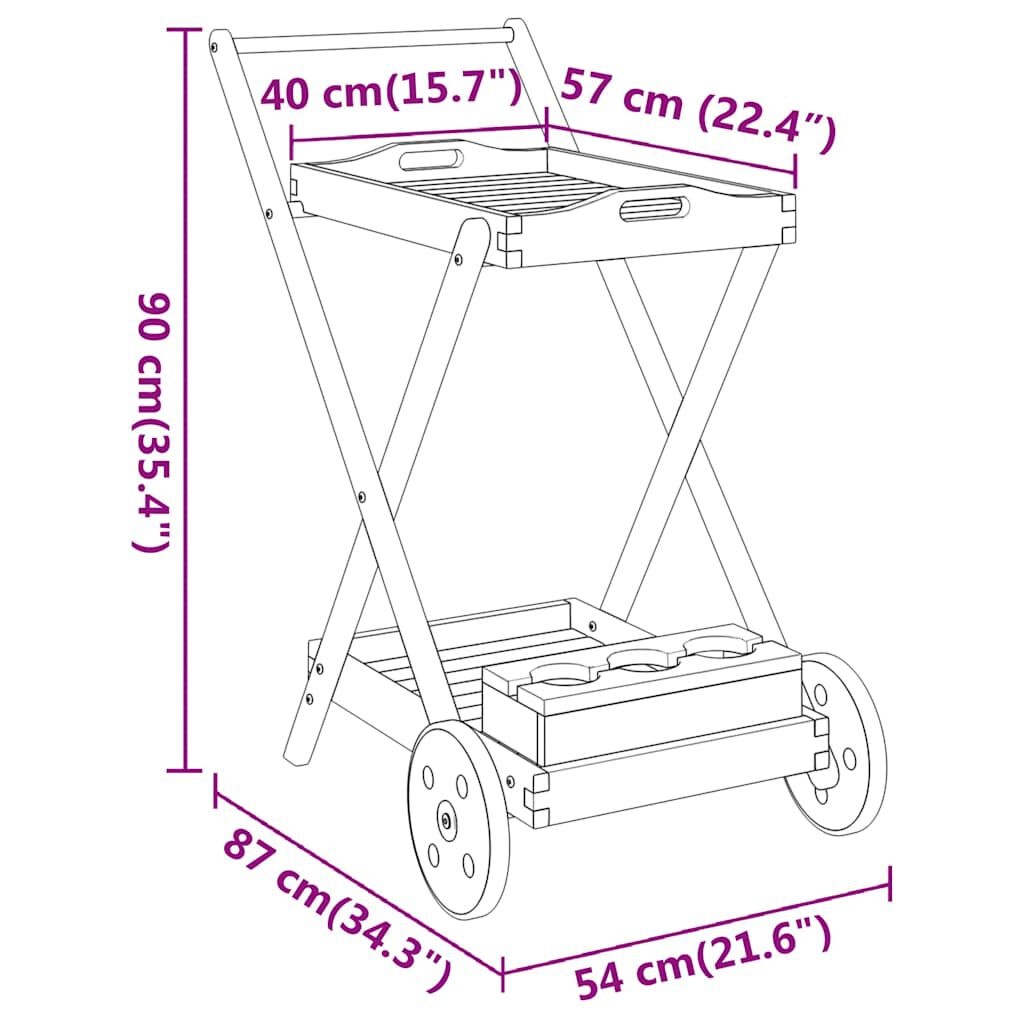 Serveertrolley 54x87x90 cm Massief Acaciahout - 35% Korting
