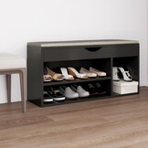 VidaXL Schoenenbank met Kussen, 104x30x49 cm, Bewerkt Hout, Grijs - 35% Korting