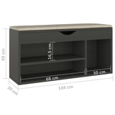 VidaXL Schoenenbank met Kussen, 104x30x49 cm, Bewerkt Hout, Grijs - 35% Korting