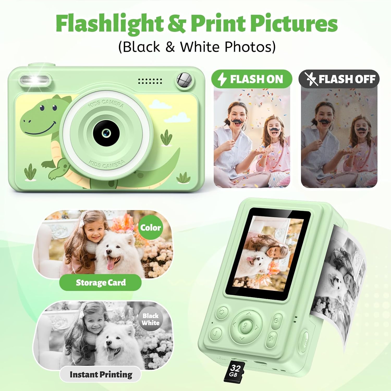 Kinder Direct Print Camera Groen - 1080p, 32GB, 5 Rollen Papier