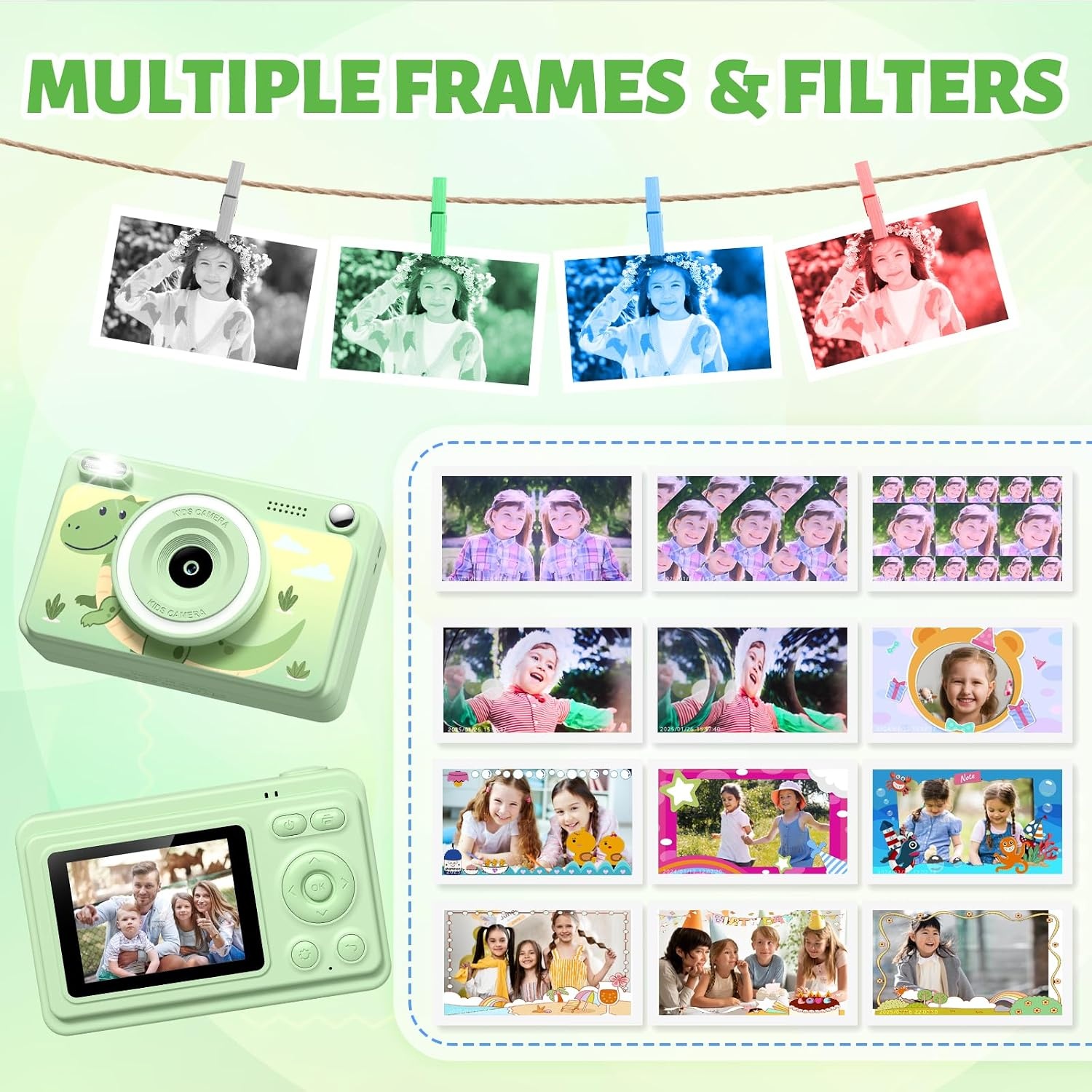 Kinder Direct Print Camera Groen - 1080p, 32GB, 5 Rollen Papier