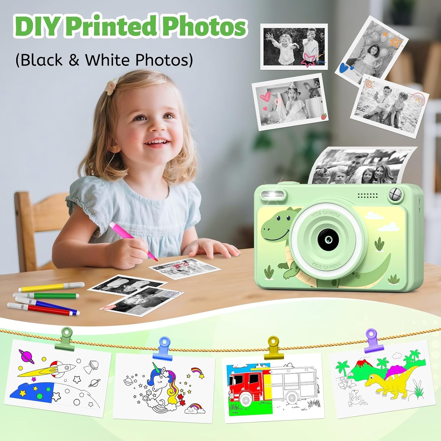 Kinder Direct Print Camera Groen - 1080p, 32GB, 5 Rollen Papier