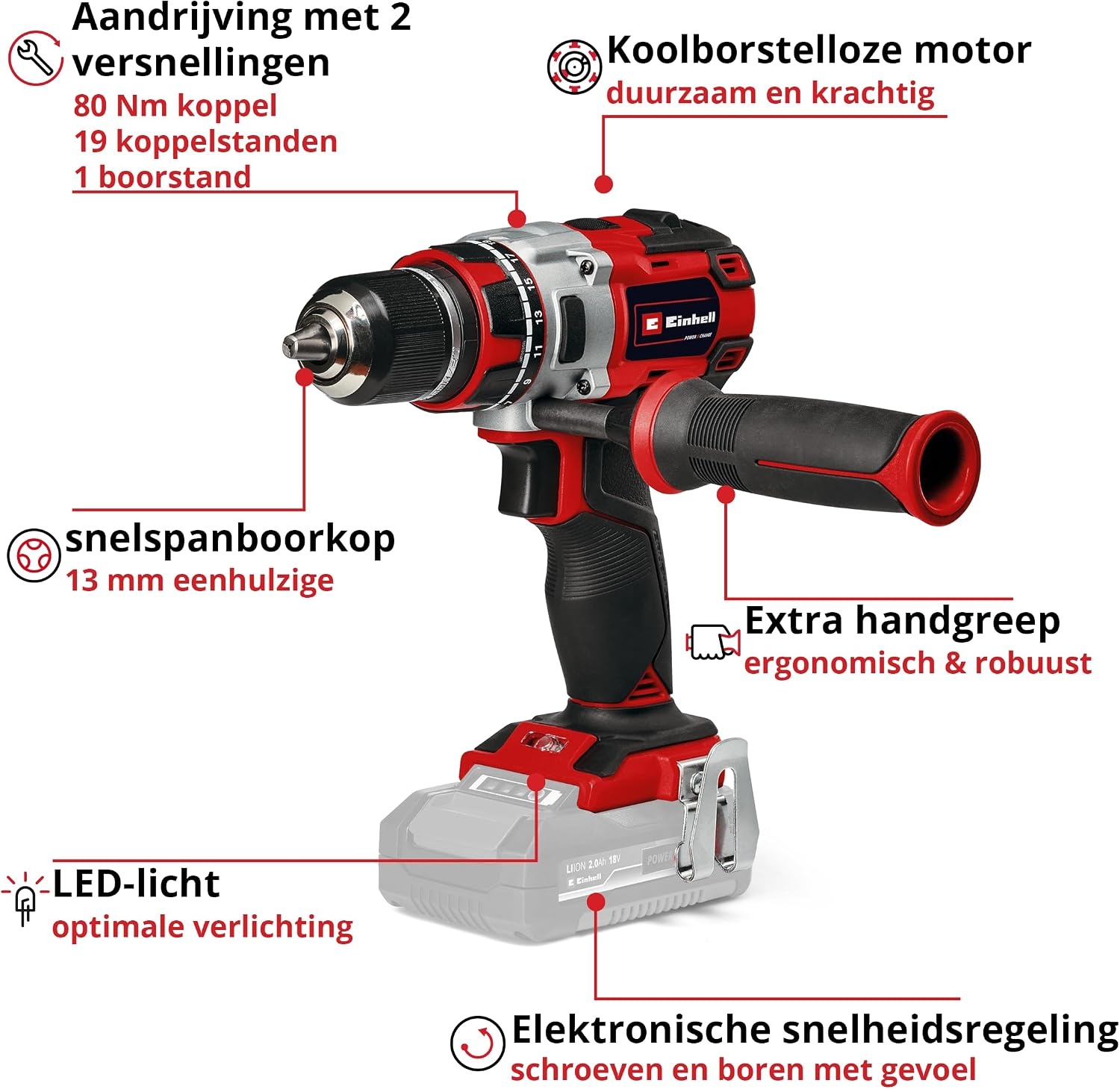 Accu schroefboormachine Einhell TP-CD 18/80 Li BL-Solo (59% korting)