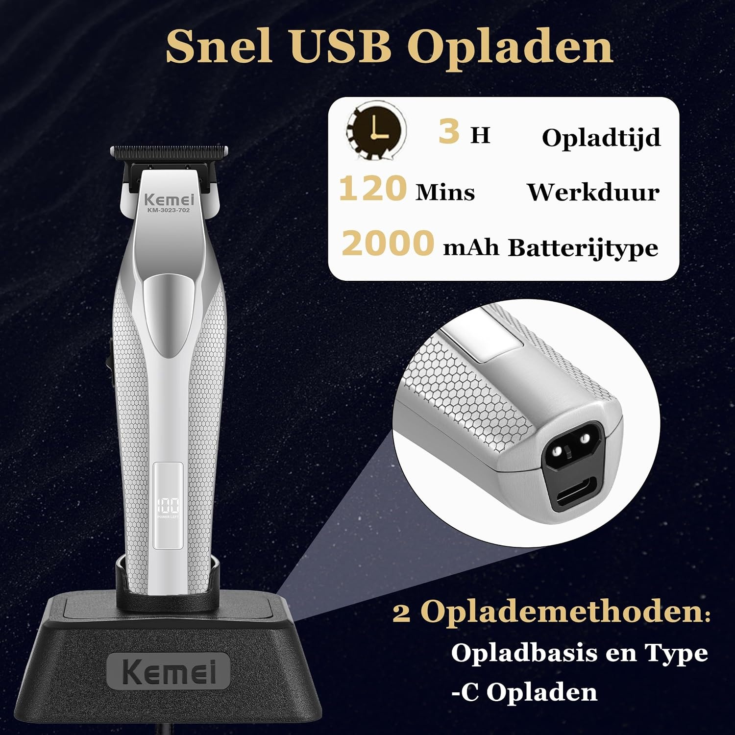 Kemei Professionele Haar- & Baardtrimmer | 9000 tpm | 34% Korting