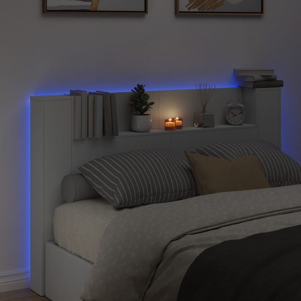 Hoofdbordkast Wit met LED 160cm 54% Korting
