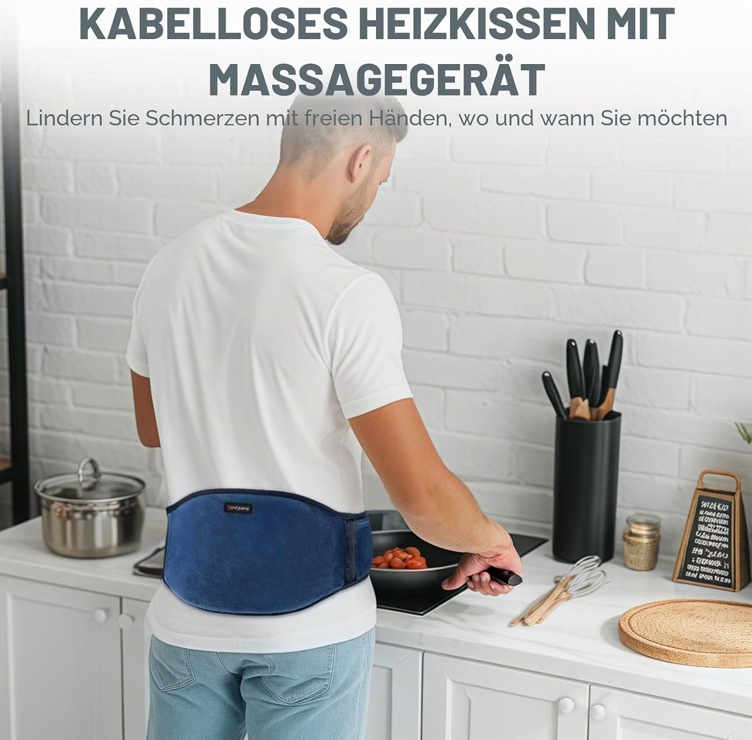 Comfytemp Draadloze Verwarmingsgordel met Vibratiemassage - Blauw - 18 x 147 cm