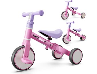 EagleStone 3-in-1 Loopfiets en Driewieler voor Kinderen - Roze - 18 maanden tot 4 jaar