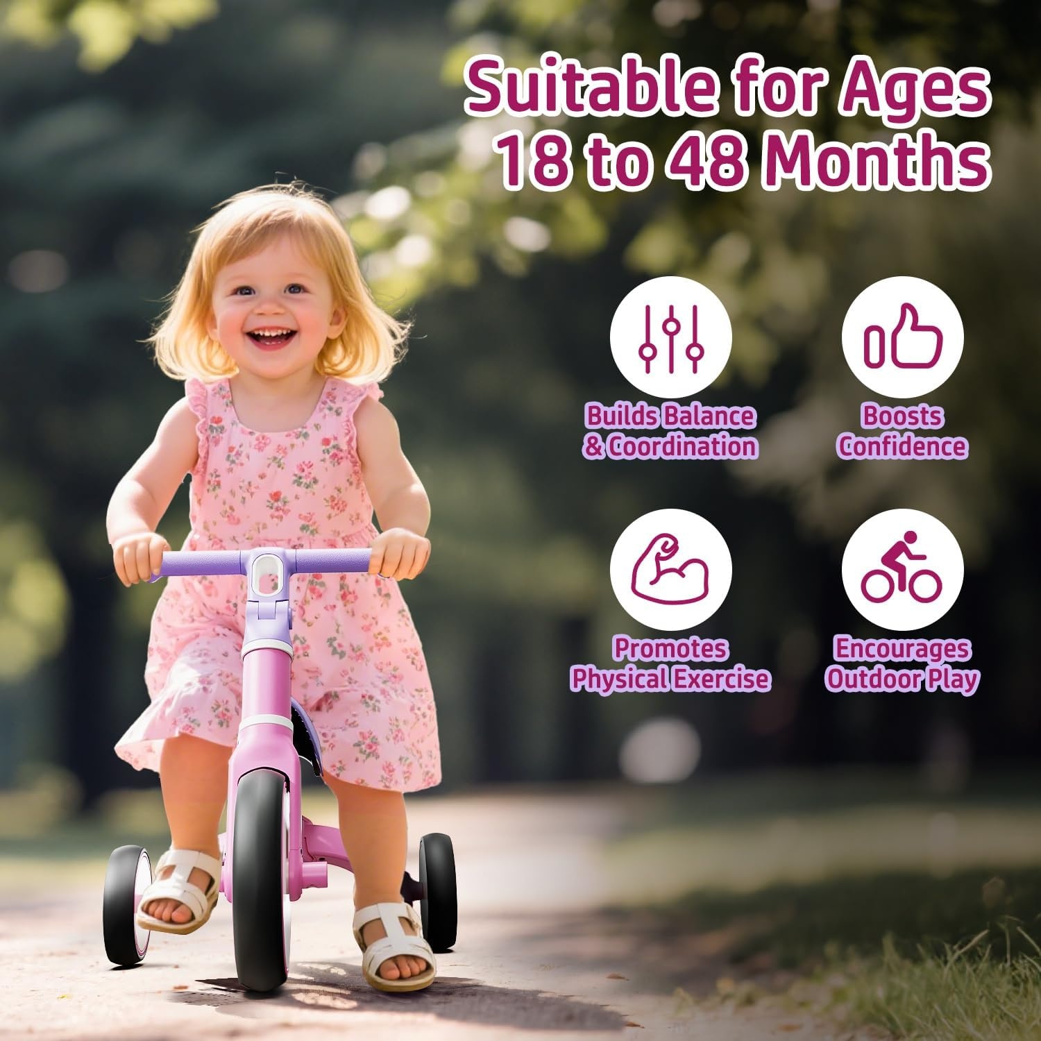 EagleStone 3-in-1 Loopfiets en Driewieler voor Kinderen - Roze - 18 maanden tot 4 jaar