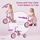 EagleStone 3-in-1 Loopfiets en Driewieler voor Kinderen - Roze - 18 maanden tot 4 jaar