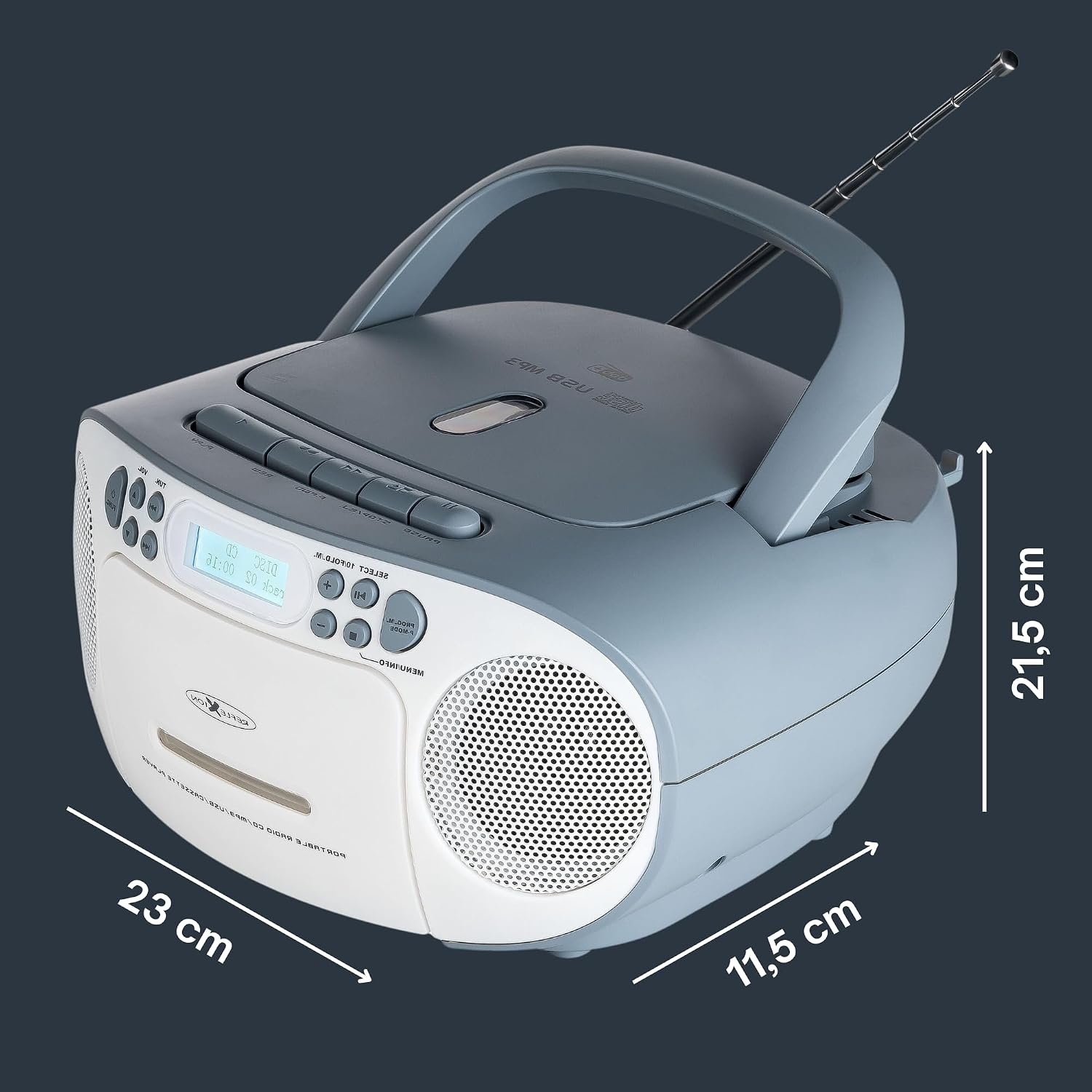 Reflexion RCR2260DAB/BL Draagbare Radio CD-Speler met Cassette en USB - Wit/Blauw