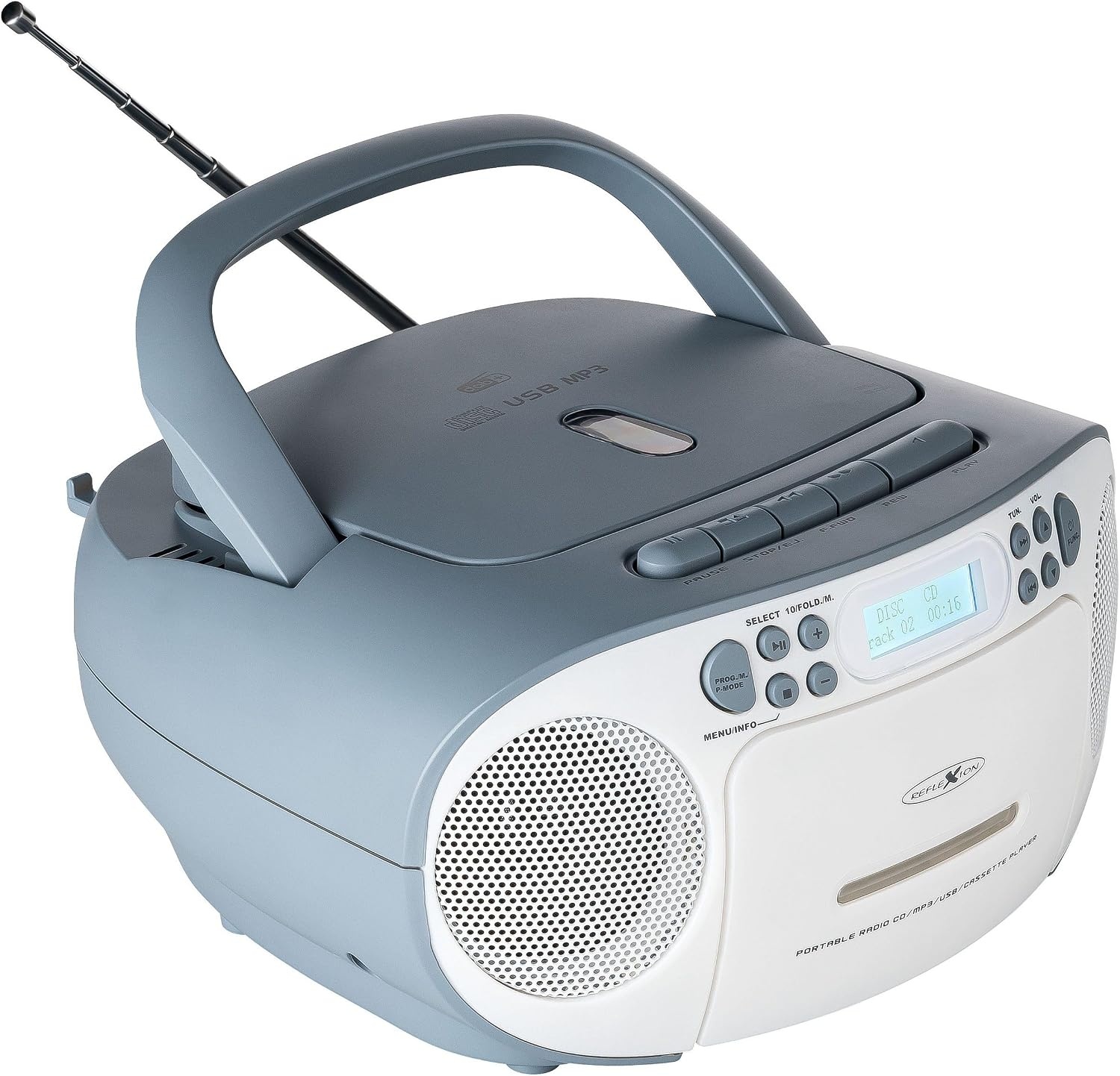 Reflexion RCR2260DAB/BL Draagbare Radio CD-Speler met Cassette en USB - Wit/Blauw