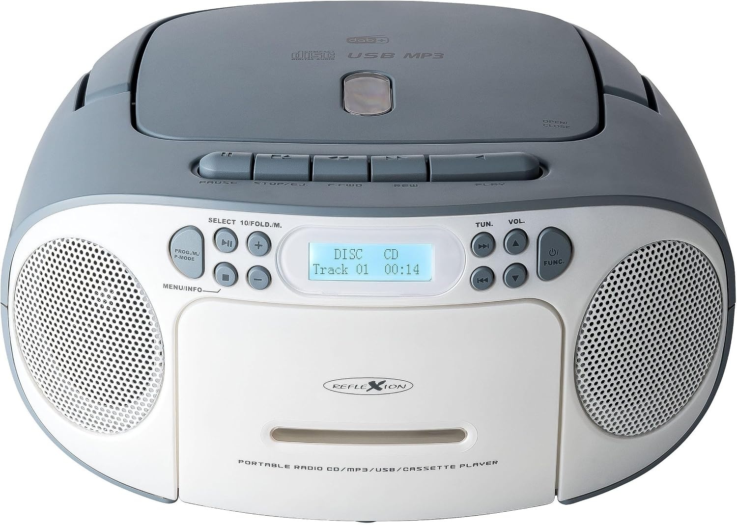 Reflexion RCR2260DAB/BL Draagbare Radio CD-Speler met Cassette en USB - Wit/Blauw