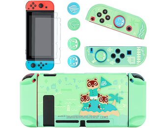 DLseego Hülle für Nintendo Switch OLED 2021,Animal Crossing Dockable PC Schutzhülle Anti-Kratzer Gehäuse mit 2 Gehärtetes Glas und 4 Daumenknüppelkappen Kompatibel mit Nintendo Switch OLED