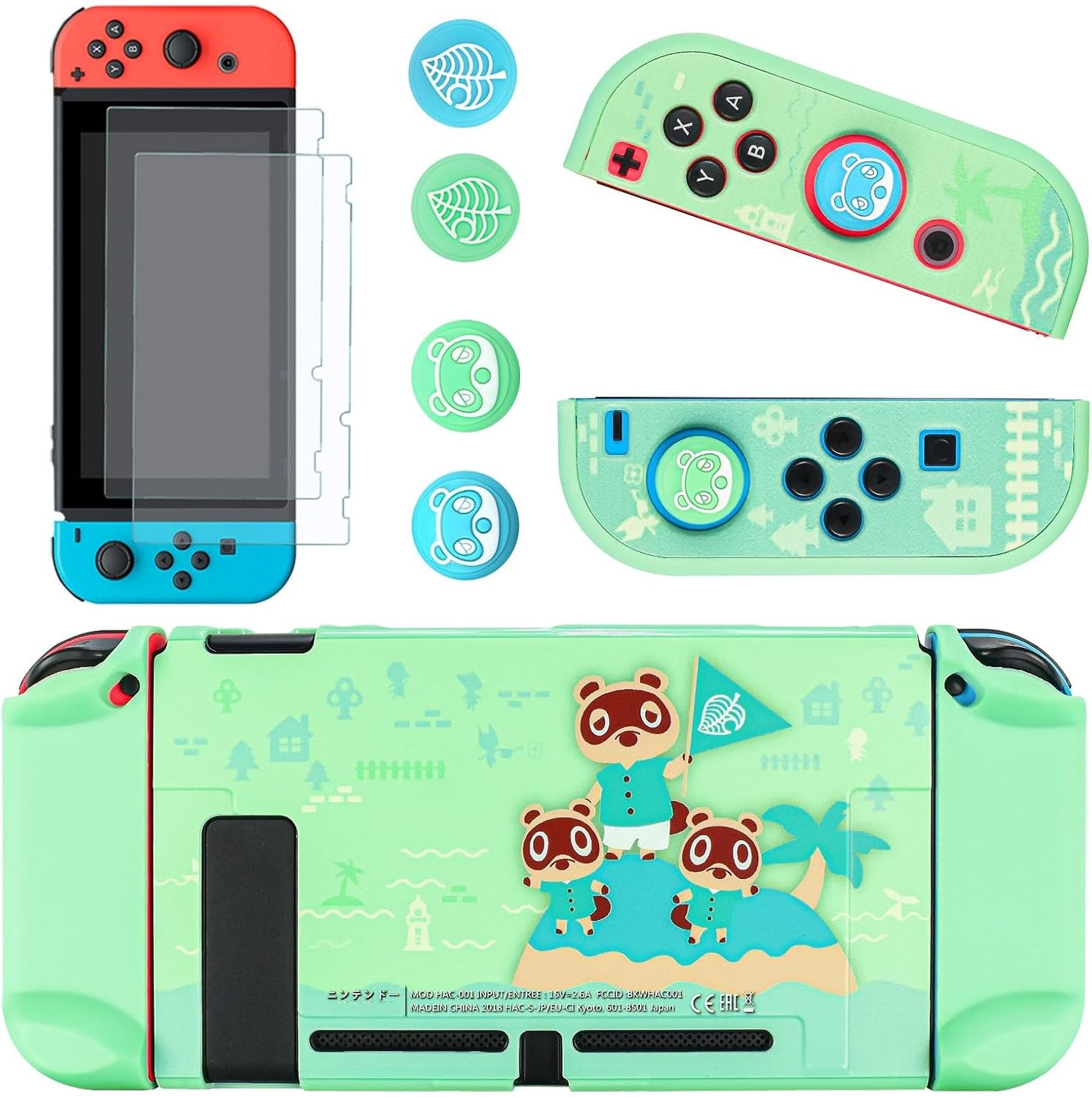 DLseego Hülle für Nintendo Switch OLED 2021,Animal Crossing Dockable PC Schutzhülle Anti-Kratzer Gehäuse mit 2 Gehärtetes Glas und 4 Daumenknüppelkappen Kompatibel mit Nintendo Switch OLED