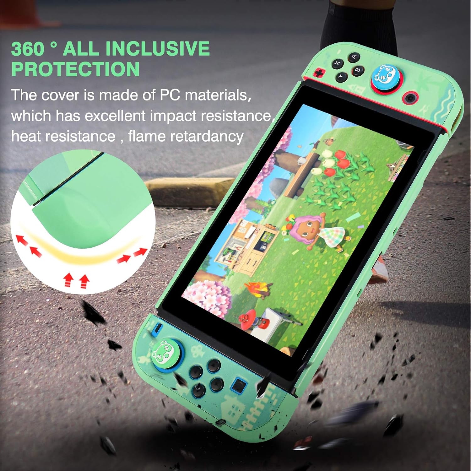 DLseego Hülle für Nintendo Switch OLED 2021,Animal Crossing Dockable PC Schutzhülle Anti-Kratzer Gehäuse mit 2 Gehärtetes Glas und 4 Daumenknüppelkappen Kompatibel mit Nintendo Switch OLED