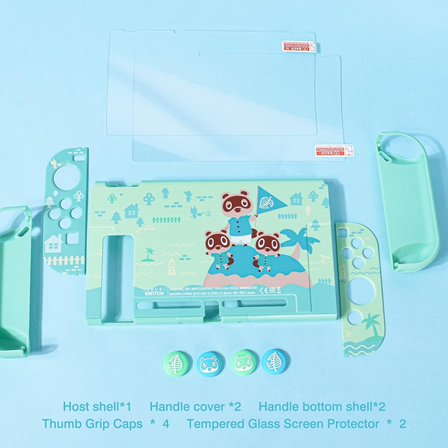 DLseego Hülle für Nintendo Switch OLED 2021,Animal Crossing Dockable PC Schutzhülle Anti-Kratzer Gehäuse mit 2 Gehärtetes Glas und 4 Daumenknüppelkappen Kompatibel mit Nintendo Switch OLED