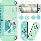 DLseego Hülle für Nintendo Switch OLED 2021,Animal Crossing Dockable PC Schutzhülle Anti-Kratzer Gehäuse mit 2 Gehärtetes Glas und 4 Daumenknüppelkappen Kompatibel mit Nintendo Switch OLED