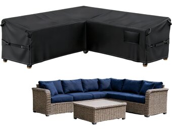 GOOGO Tuinmeubelhoezen waterdicht, 215 × 215 × 87 x 80 cm, 420D Oxford-stof terrasmeubelhoes met ventilatiepoorten, gespriemen en verstelbaar trekkoord, voor tuinmeubilair zitsets