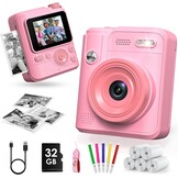 Gofunly Instant camera voor kinderen, digitale camera voor 3-12 jaar | 1080p videocamera, direct afdrukken, 32 GB kaart, 5 printpapier, cadeau voor jongens en meisjes (roze)