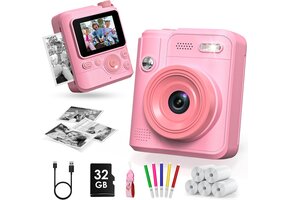 Digitale Instant Camera Kinderen | 1080p HD | 32GB | Direct Print | Roze | 33% Korting