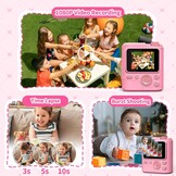 Gofunly Instant camera voor kinderen, digitale camera voor 3-12 jaar | 1080p videocamera, direct afdrukken, 32 GB kaart, 5 printpapier, cadeau voor jongens en meisjes (roze)