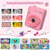 Gofunly Instant camera voor kinderen, digitale camera voor 3-12 jaar | 1080p videocamera, direct afdrukken, 32 GB kaart, 5 printpapier, cadeau voor jongens en meisjes (roze)