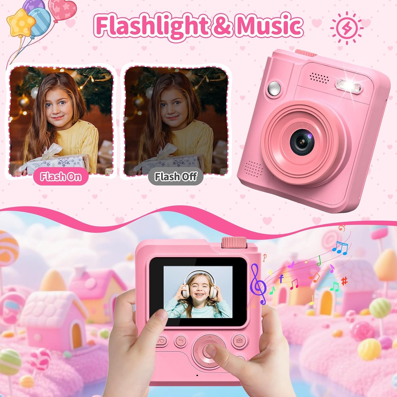 Gofunly Instant camera voor kinderen, digitale camera voor 3-12 jaar | 1080p videocamera, direct afdrukken, 32 GB kaart, 5 printpapier, cadeau voor jongens en meisjes (roze)
