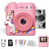 Gofunly Instant camera voor kinderen, digitale camera voor 3-12 jaar | 1080p videocamera, direct afdrukken, 32 GB kaart, 5 printpapier, cadeau voor jongens en meisjes (roze)