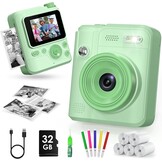 Gofunly Instant camera voor kinderen, digitale camera voor 3-12 jaar | 1080p videocamera, direct afdrukken, 32 GB kaart, 5 printpapier, cadeau voor jongens en meisjes (roze)