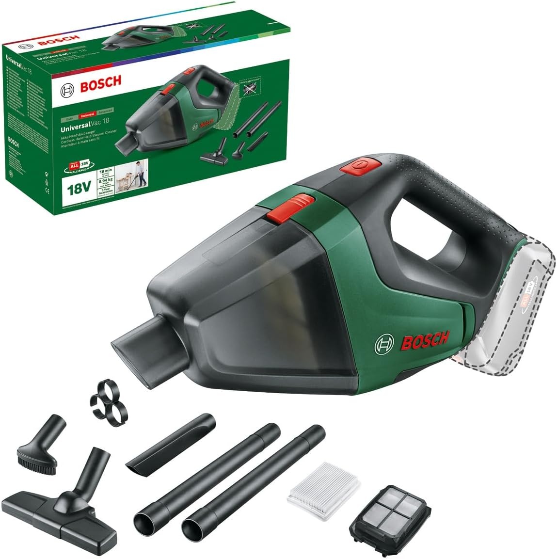 Bosch UniversalVac 18 Accustofzuiger - Klassiek groen - 18V - Zonder accu