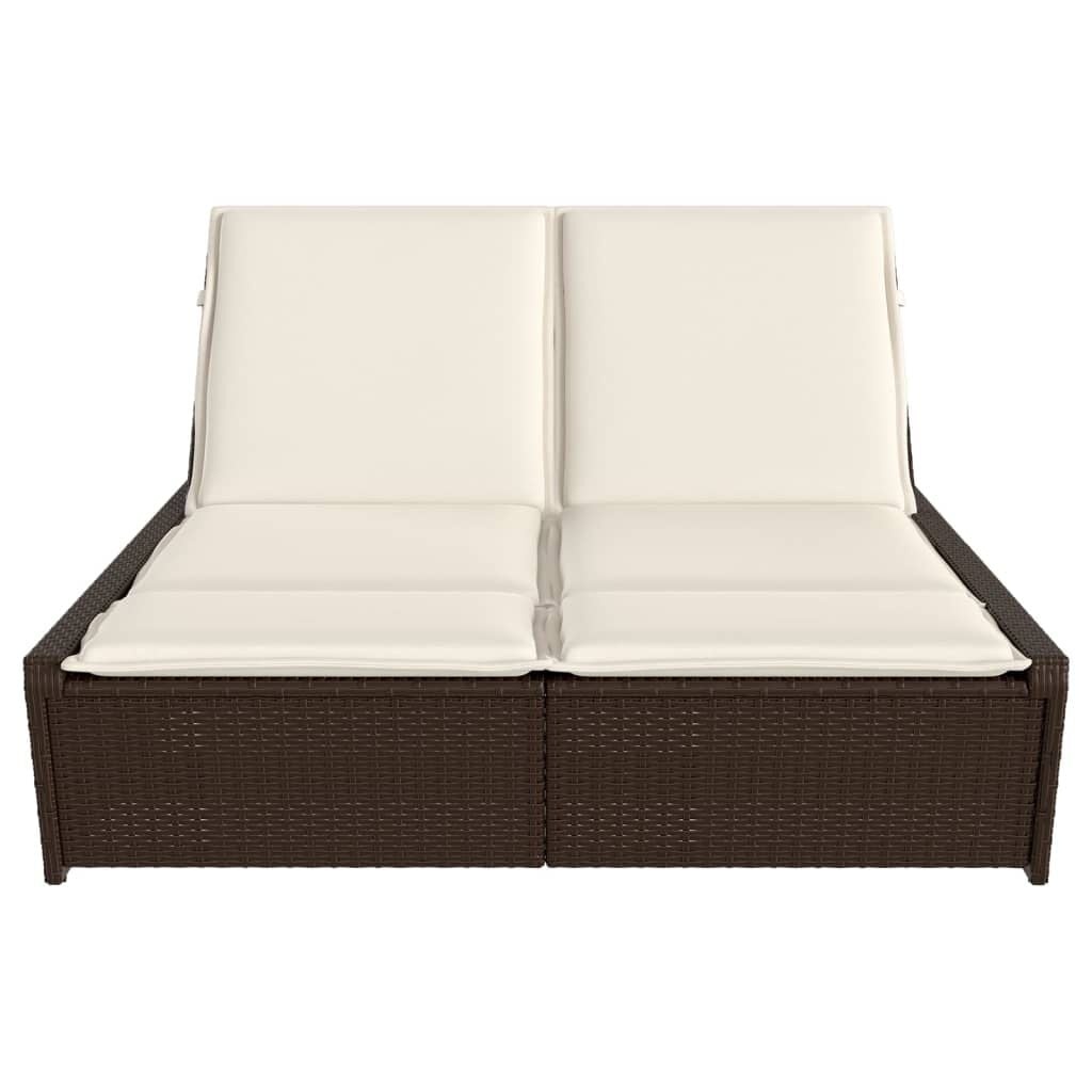 vidaXL Ligbed 2-persoons met kussens poly rattan bruin