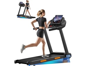 Lontek Loopband, inklapbaar, met 9% helling, inklapbare loopband, 12 km/u, elektrische loopband voor thuis, uitgerust met een motor van 3,0 pk en led-display, maximale belasting 136 kg