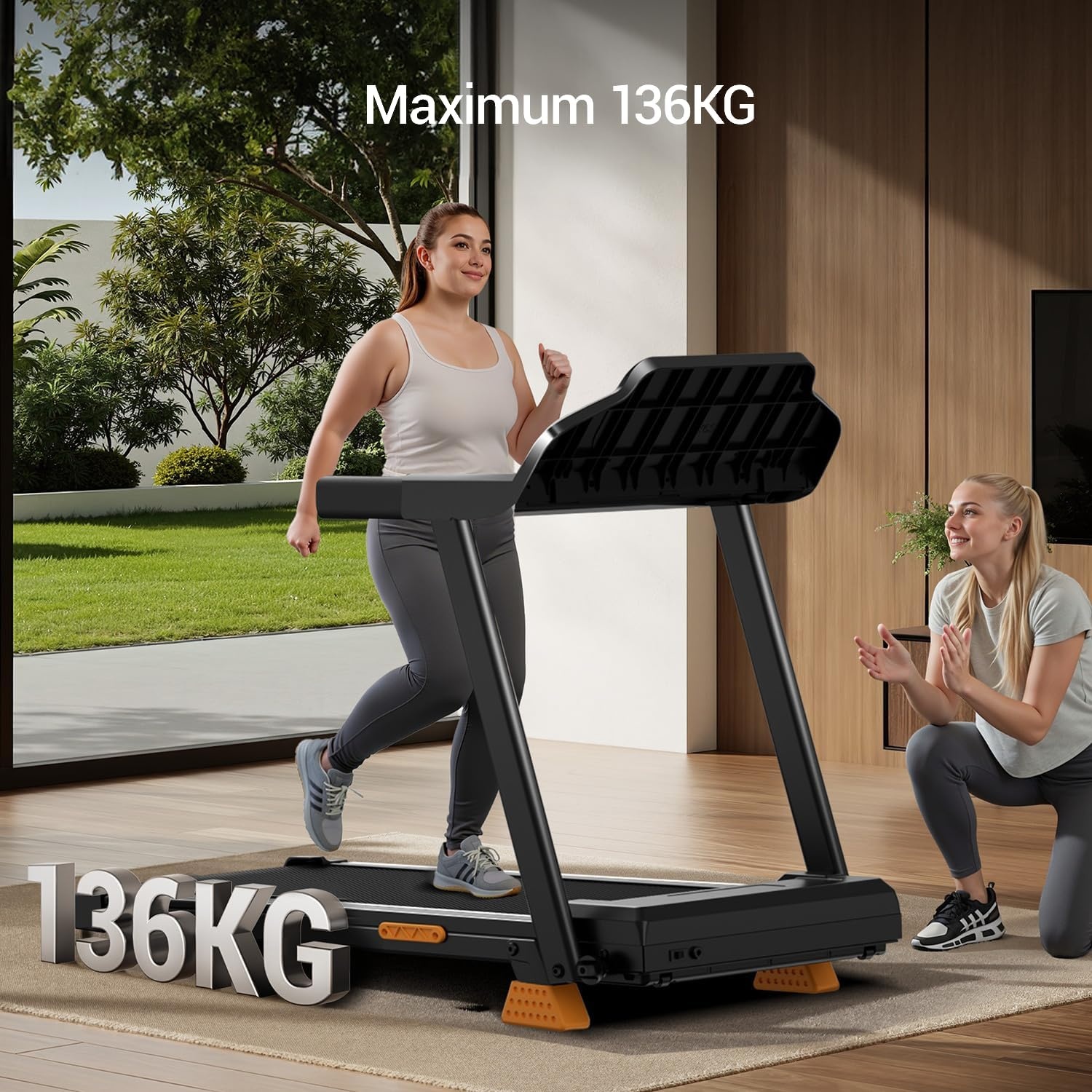 Lontek Loopband, inklapbaar, met 9% helling, inklapbare loopband, 12 km/u, elektrische loopband voor thuis, uitgerust met een motor van 3,0 pk en led-display, maximale belasting 136 kg