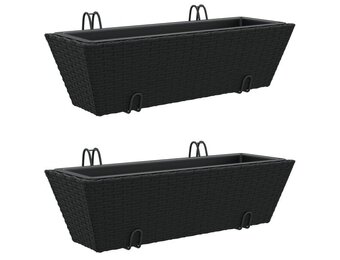 vidaXL Plantenbakken 2 st met haken poly rattan zwart