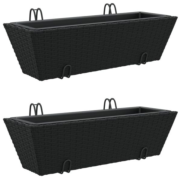 vidaXL Plantenbakken 2 st met haken poly rattan zwart