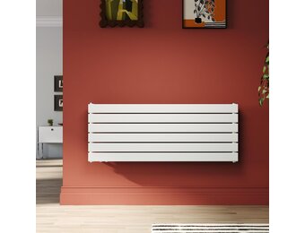 SONNI Designradiator 1200x465mm Wit 950 Watt, Dubbellaags Vlak Horizontaal Vlak Radiator voor Bad Zijaansluiting Badradiator