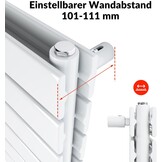 SONNI Designradiator 1200x465mm Wit 950 Watt, Dubbellaags Vlak Horizontaal Vlak Radiator voor Bad Zijaansluiting Badradiator
