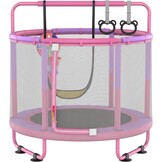 CZCPAPY Trampoline voor kinderen, outdoor trampoline voor binnen en buiten, met veiligheidsnet, mand, stangen, schommels, cadeau voor kinderen (roze-paars)