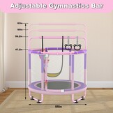 CZCPAPY Trampoline voor kinderen, outdoor trampoline voor binnen en buiten, met veiligheidsnet, mand, stangen, schommels, cadeau voor kinderen (roze-paars)