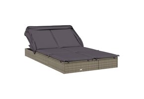 Dubbel Ligbed met Dak Poly Rattan Grijs 41% Korting