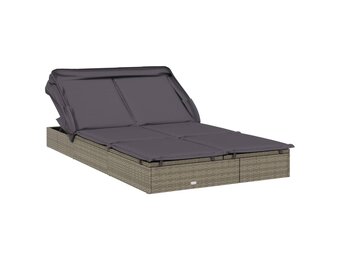 vidaXL Ligbed 2-persoons met dak 213x118x97 cm poly rattan grijs