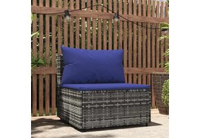 VidaXL Tuinmiddenbank met Kussens - Poly Rattan Grijs - 40% Korting