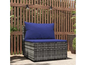 vidaXL Tuinmiddenbank met kussens poly rattan grijs