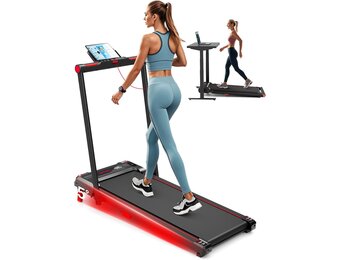 Anylife Opvouwbare Loopband met Handgreep - 5° Handmatige Inclinatie - Rood - 150 kg Draagvermogen