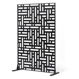 VEVOR Metal Privacy Screen, 47" W x 76" H, Outdoor Privacy Screens 3-Panel, Freestanding Outdoor Divider with Stand, Decorative Garden Steel Privacy Fence for Balcony Patio Indoor Room Hot Tub Black