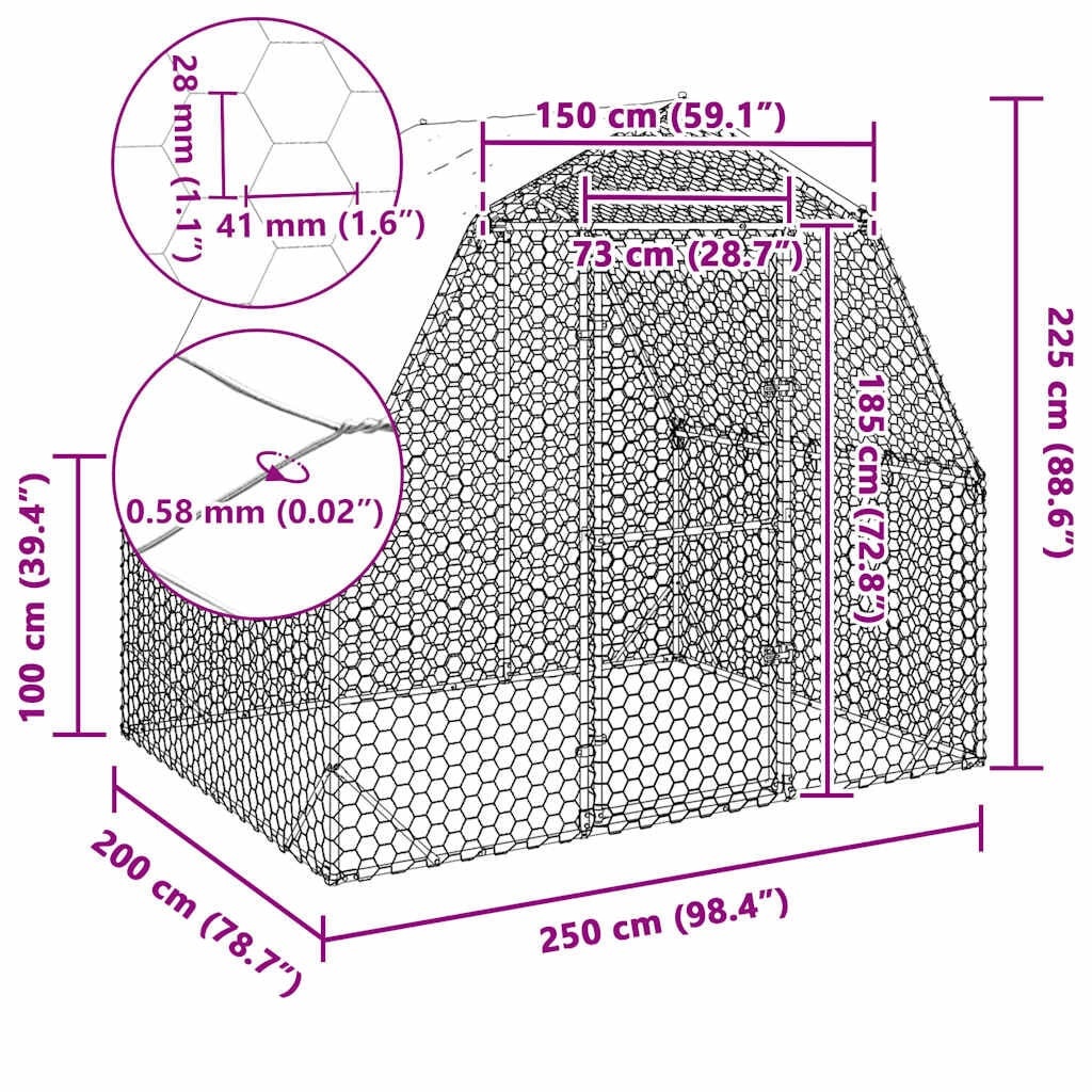 vidaXL Kippenren met dak 2,5x2x2,25 m gegalvaniseerd staal