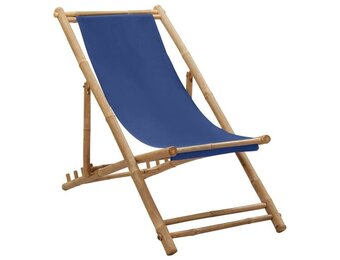 vidaXL Ligstoel bamboe en canvas marineblauw