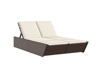vidaXL Ligbed 2-persoons met kussens poly rattan bruin
